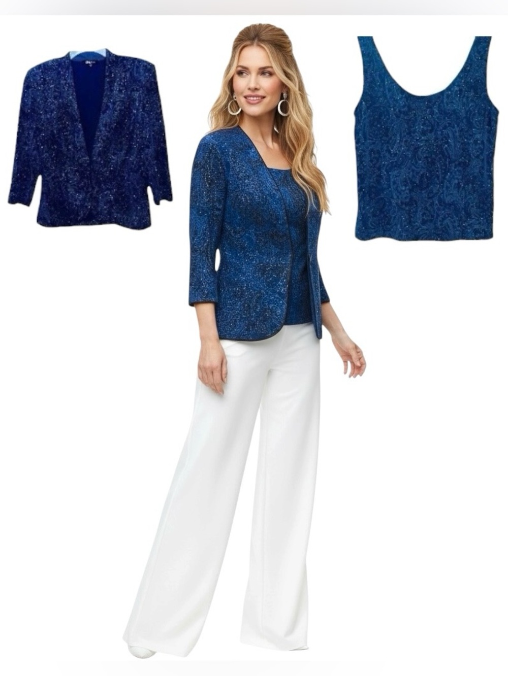 ONYX Nite 90's Blazer & Tank/Top Set Sapphire Blue Glitter Metallic Made/USA S